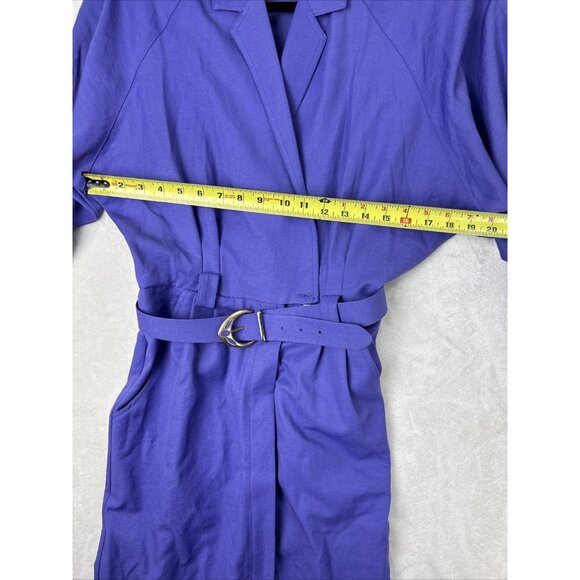Vintage 80s Joseph Ribkoff Purple Dress Suit One Piece With Belt Button Up Skirt - Picture 9 of 14